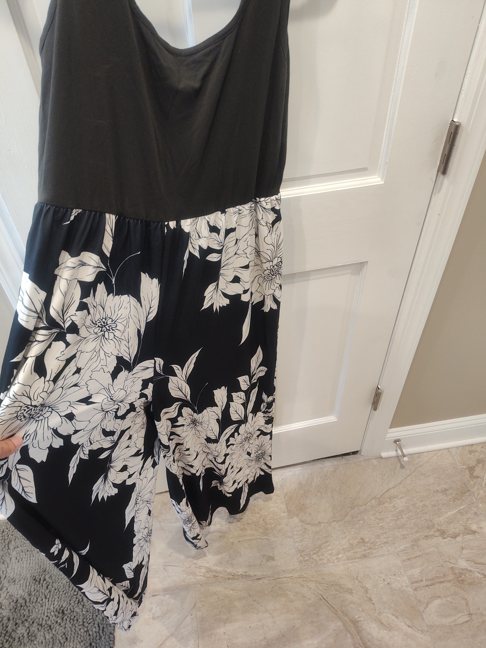 Black & White Floral Maxi Romper With Pockets